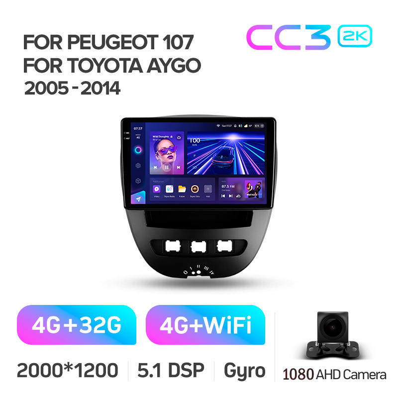 Štátní magnetofon Teyes CC3 4+32 GB pro Peugeot 107, Toyota Aygo (2005–2014), 10