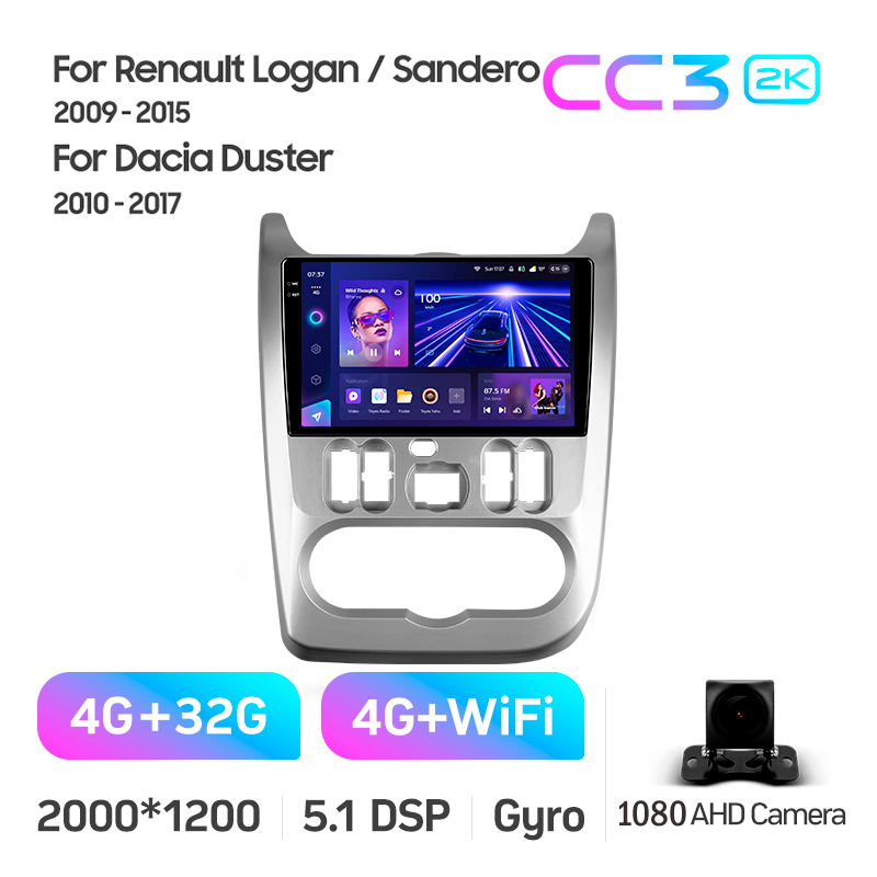 Android head unit Teyes CC3 4+32 Gb Renault Logan 1 2010-2016 (CAN BUS) 9" 2k (L2)