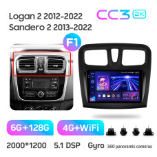 Android head unit Teyes CC3 6+128 Gb with 360° surround view° Renault Logan 2 2012-2022 Sandero 2 2013-2022 (F1) (A) 9" 2k