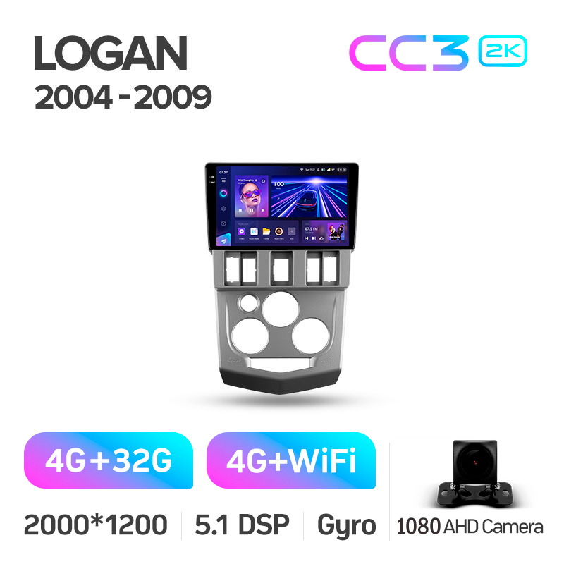 Festplattenradiosystem Teyes CC3 4+32 GB für Renault Logan 1 (2004–2009), 9 Zoll, 2-Kanal.