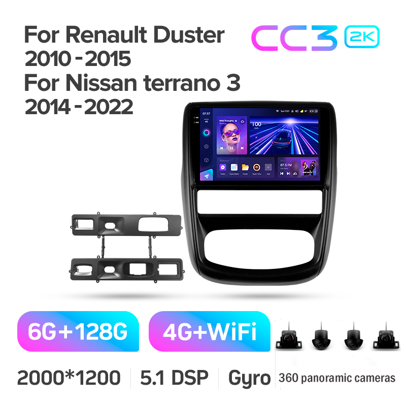 Štátní magnetofon Teyes CC3 6+128 GB s kruhovým pohledem 360° pro Renault Duster 1 (2010–2015) a Nissan Terrano 3 (2014–2022), 9