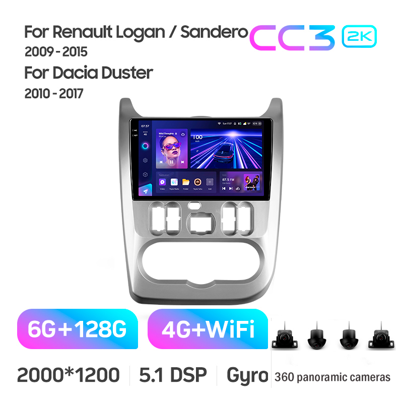 Magazynofon Teyes CC3 6+128 GB z panoramicznym wyświetlaczem 360° do Renault Logan 1, Sandero, Dacia Duster (2009–2017), 9
