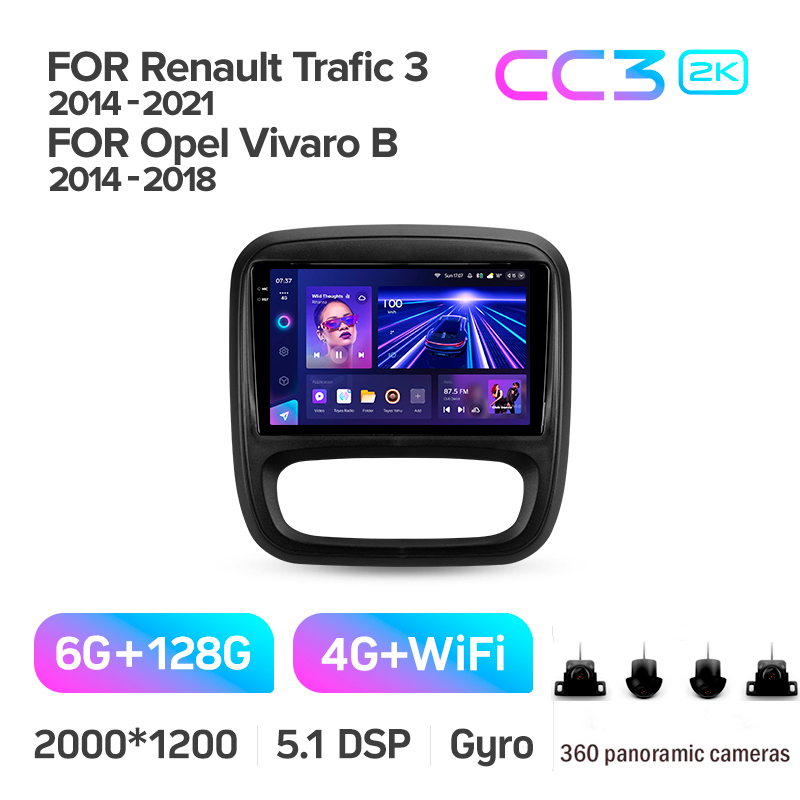 Android head unit Teyes CC3 6+128 Gb with 360° surround view° Renault Trafic 3 2014-2021 / Opel Vivaro B 2014-2018 9" 2k (L1)