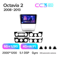 Android head unit Teyes CC3 6+128 Gb with 360° surround view° Skoda Octavia 2 A5 2008-2013 10" black 2k
