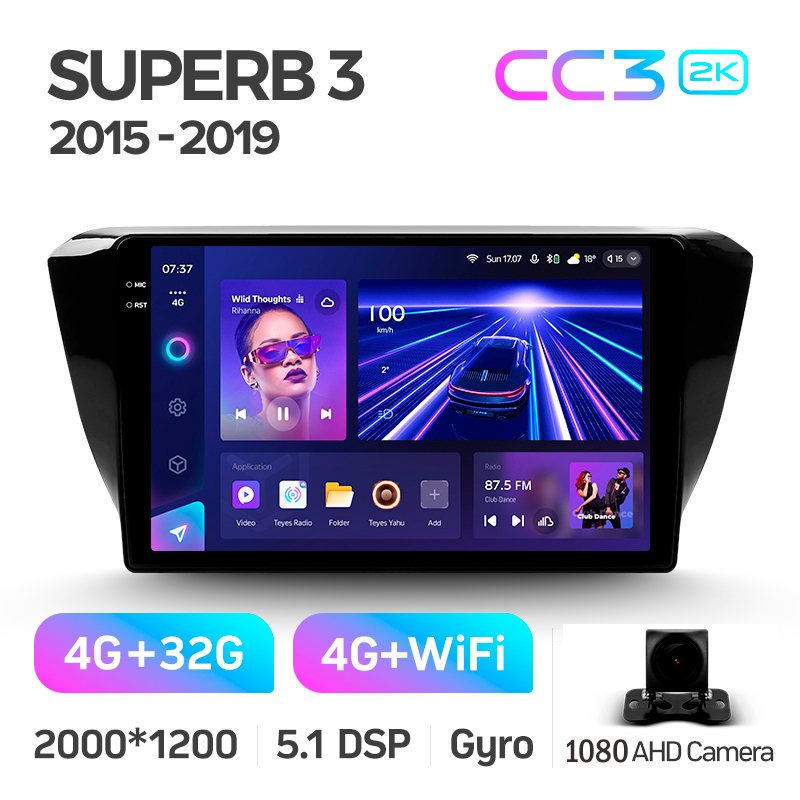 Android head unit Teyes CC3 4+32 Gb Skoda Superb 3 2015-2019 10" 2k