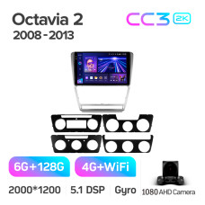 Android head unit Teyes CC3 6+128 Gb Skoda Octavia 2 A5 2008-2013 10" black 2k