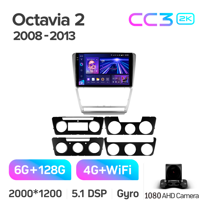 Android head unit Teyes CC3 6+128 Gb Skoda Octavia 2 A5 2008-2013 10" silver 2k