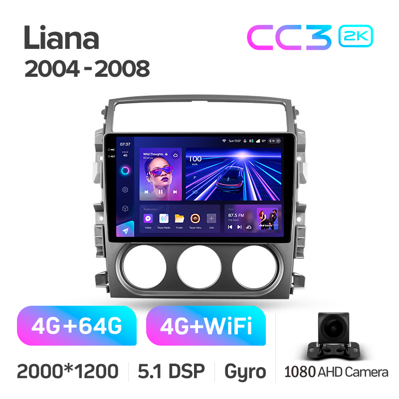 Android head unit Teyes CC3 4+64 Gb Suzuki Liana 1 2004-2008 9" 2k
