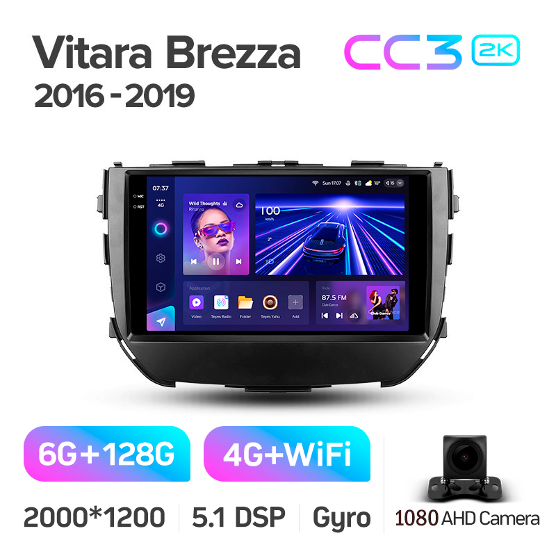 Android head unit Teyes CC3 6+128 Gb Suzuki Vitara Brezza 2016-2019 9" 2k