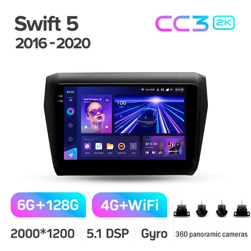 Android head unit Teyes CC3 6+128 Gb with 360° surround view° Suzuki Swift 5 2016-2020 9" 2k