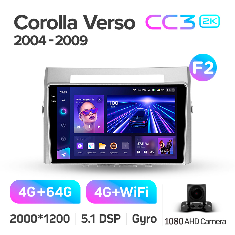 Android head unit Teyes CC3 4+64 Gb Toyota Corolla Verso AR10 2004 - 2009 (F2) 9" 2k