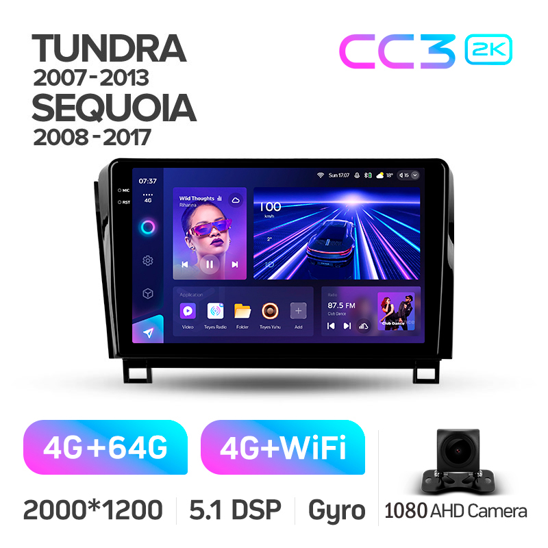 Android head unit Teyes CC3 4+64 Gb Toyota Tundra XK50 2007-2013 Sequoia XK60 2008-2017 10" 2k