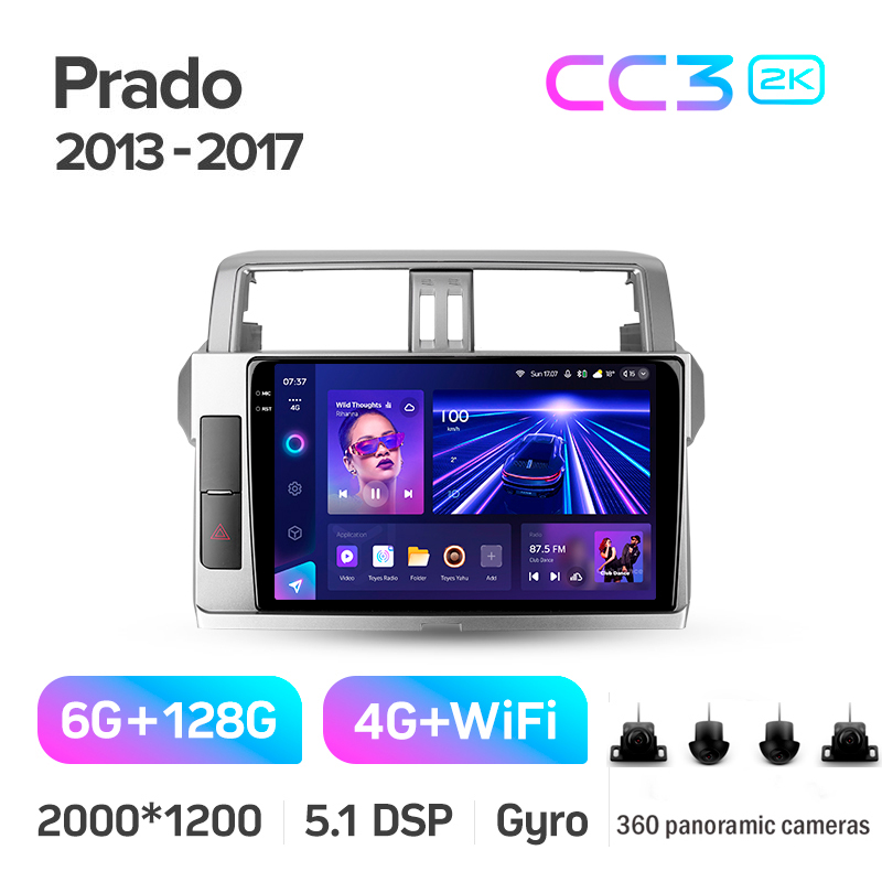 Estéreo de a bordo original Teyes CC3 6+128 GB con pantalla táctil panorámica 360° para Toyota Land Cruiser Prado 150 (2013-2017), 10