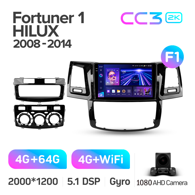 Android head unit Teyes CC3 4+64 Gb Toyota Fortuner 1 AN50 AN60 HILUX Revo Vigo (F1) 2008-2014 9" 2k