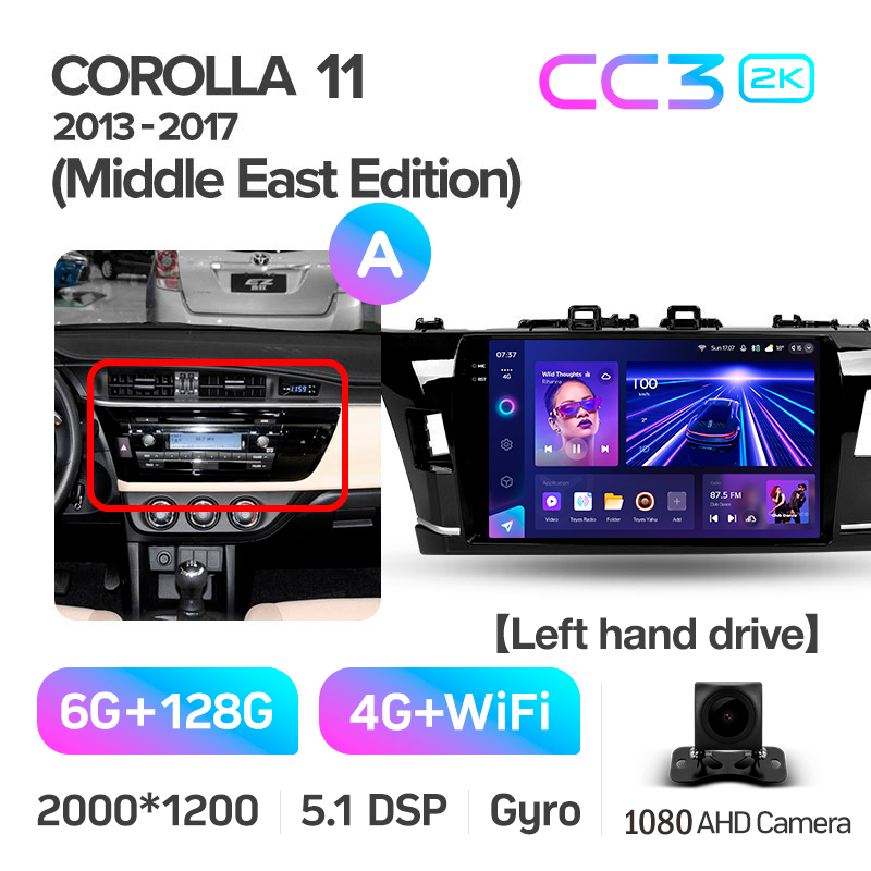 Festplattenradiosystem Teyes CC3 6+128 GB für Toyota Corolla (Middle East, 2013–2017, Modell A) mit 10