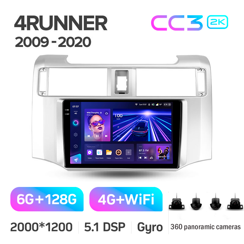 Android head unit Teyes CC3 6+128 Gb with 360° surround view° Toyota 4Runner 5 N280 2009 - 2020 9" 2k