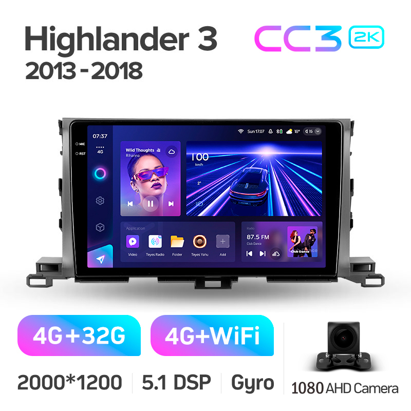 Android head unit Teyes CC3 4+32 Gb Toyota Highlander 3 XU50 2013-2018 10" 2k (L1)