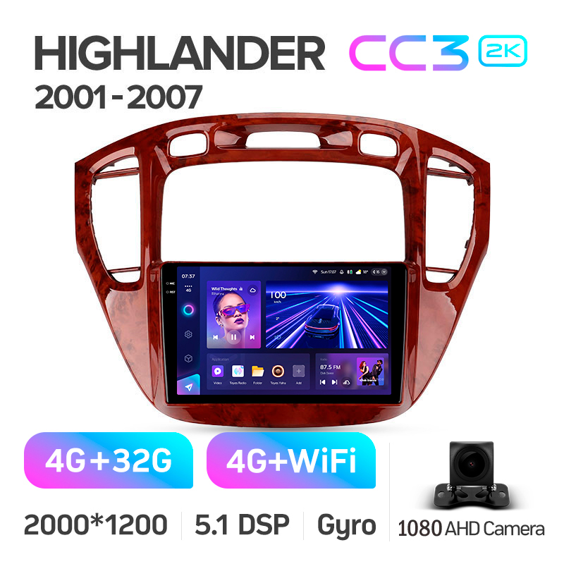Android head unit Teyes CC3 4+32 Gb Toyota Highlander 1 XU20 2001-2007 9" 2k (L1)
