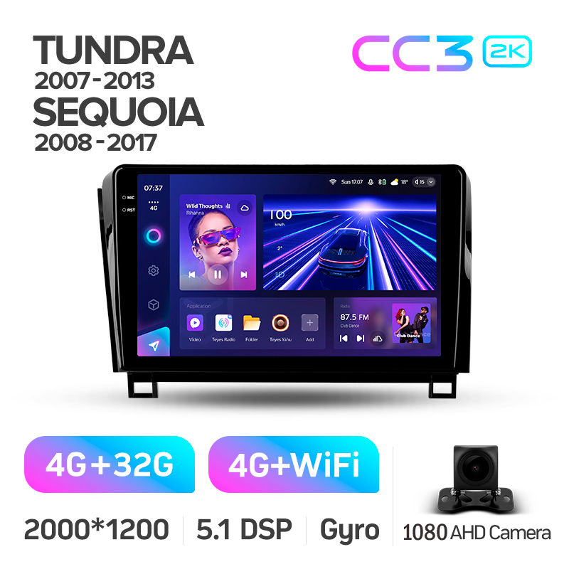 Android head unit Teyes CC3 4+32 Gb Toyota Tundra XK50 2007-2013 Sequoia XK60 2008-2017 10" 2k