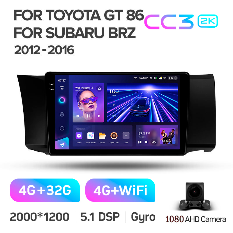 Android head unit Teyes CC3 4+32 Gb Toyota GT 86 For Subaru BRZ (Left hand drive) 2012-2016 9" 2k