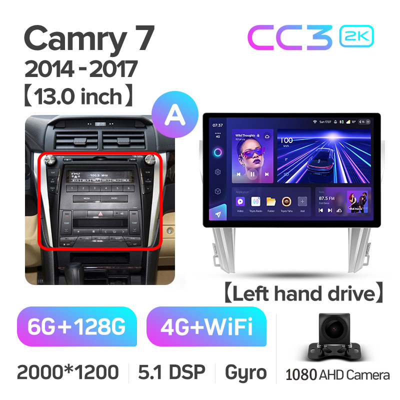 Android head unit Teyes CC3 6+128 Gb Toyota Camry 7 XV 50 55 2014-2017 (A) 13" 2k