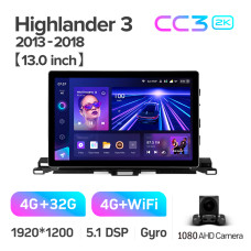 Android head unit Teyes CC3 4+32 Gb Toyota Highlander 3 XU50 2013-2018 13" 2k (L1)