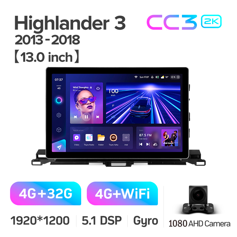 Android head unit Teyes CC3 4+32 Gb Toyota Highlander 3 XU50 2013-2018 13" 2k (L1)