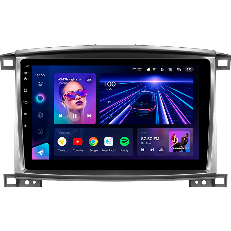 Fest eingebaute Magnetophonanlage Teyes CC3 4+32 GB für Toyota Land Cruiser LC 100-B (2002–2007, Baugruppe B), 10 Zoll.