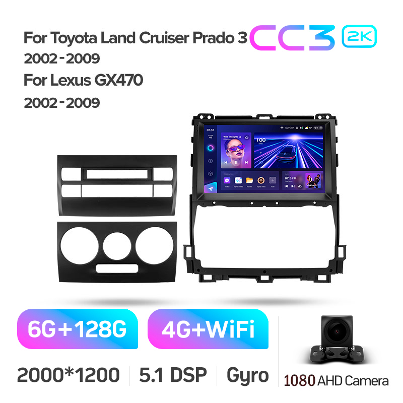 Android head unit Teyes CC3 6+128 Gb Toyota Land Cruiser Prado 120 3 III For Lexus GX470 GX 470 J120 2002-2009 (F3) 9" 2k