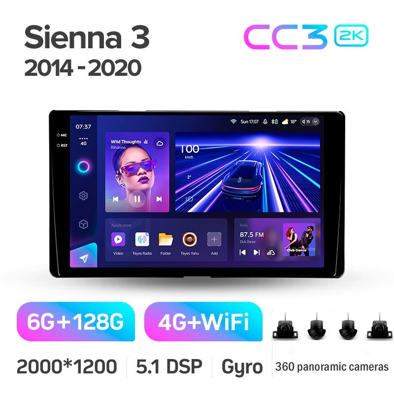 Android head unit Teyes CC3 6+128 Gb with 360° surround view° Toyota Sienna 3 XL30 2014 - 2020 9" 2k