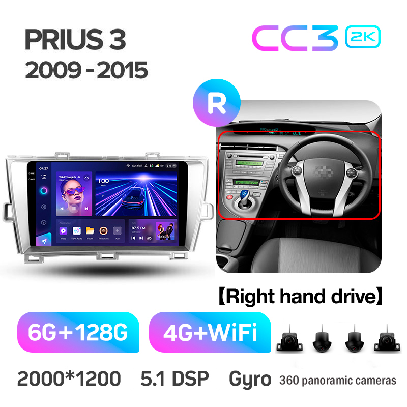 Android head unit Teyes CC3 6+128 Gb with 360° surround view° Toyota Prius XW30 2009-2015 9" 2k