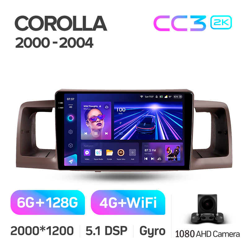 Štátní magnetofon Teyes CC3 6+128 GB pro Toyota Corolla E130/E120 (2000–2004), 9 palců, 2K.