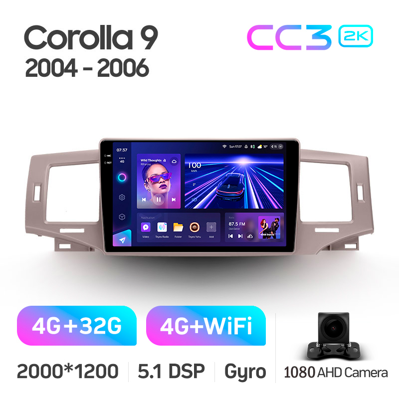 Android head unit Teyes CC3 4+32 Gb Toyota Corolla 9 E120 2004-2006 9" 2k