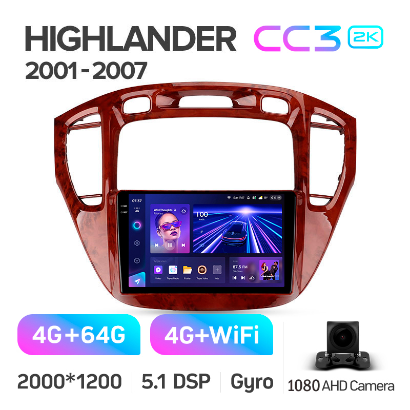 Android head unit Teyes CC3 4+64 Gb Toyota Highlander 1 XU20 2001-2007 9" 2k (L1)