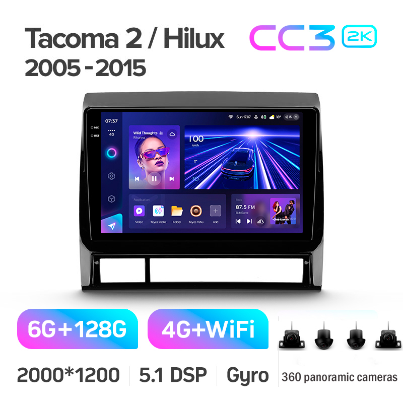 Android head unit Teyes CC3 6+128 Gb with 360° surround view° Toyota Tacoma 2 N200 Hilux 2005-2015 9" 2k (L1)