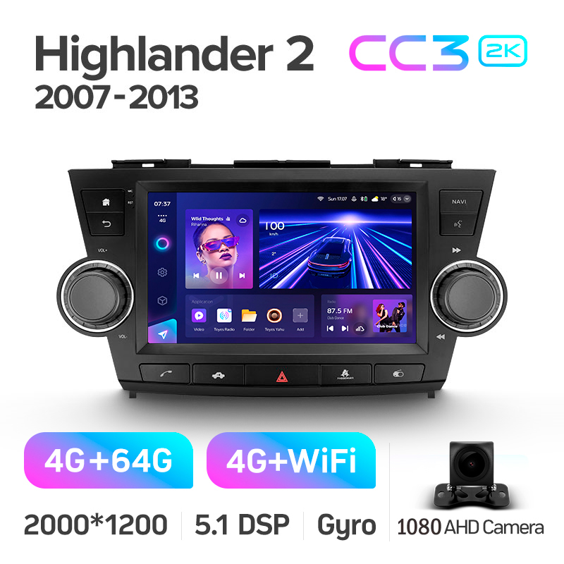 Android head unit Teyes CC3 4+64 Gb Toyota Highlander 2 XU40 2007-2013 (F3) 9" 2k (L2)