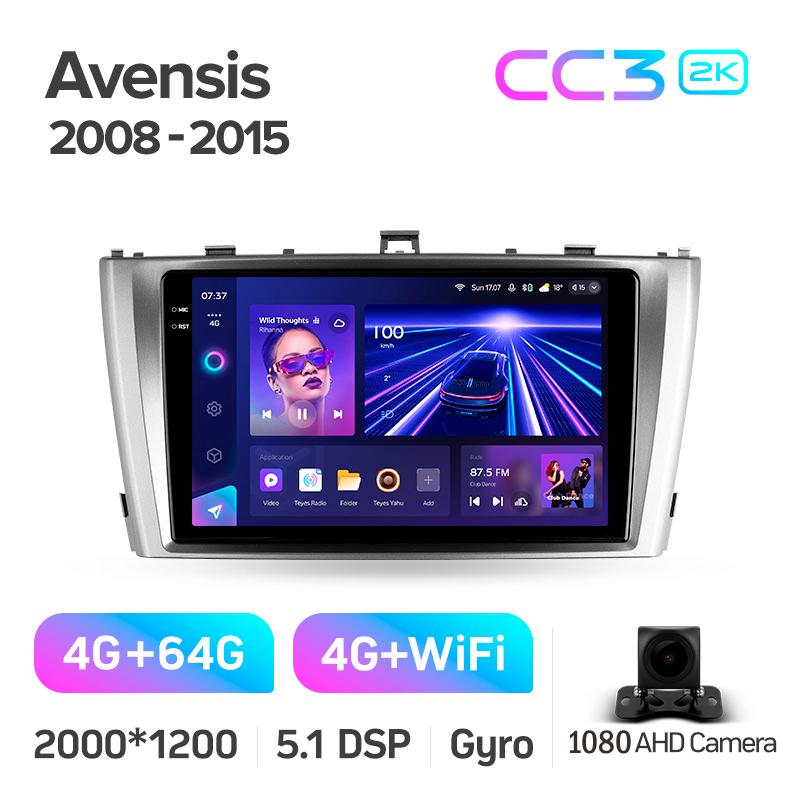 Android head unit Teyes CC3 4+64 Gb Toyota Avensis 3 2008-2015 (F1) 9" 2k