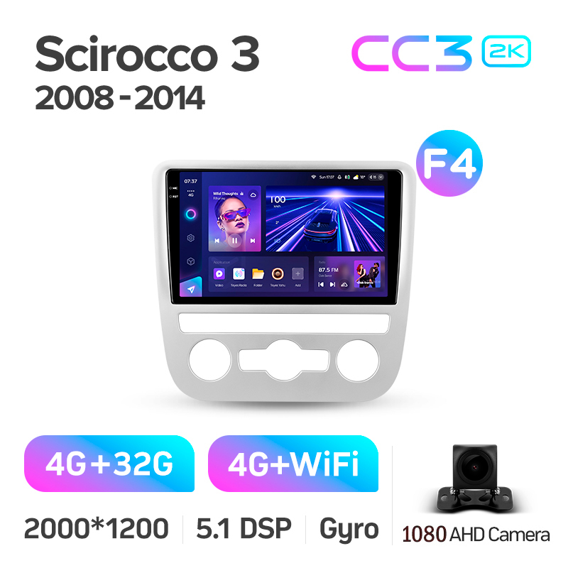 Android head unit Teyes CC3 4+32 Gb Volkswagen Scirocco 3 III Mk3 2008-2014 (F4) 9" 2k