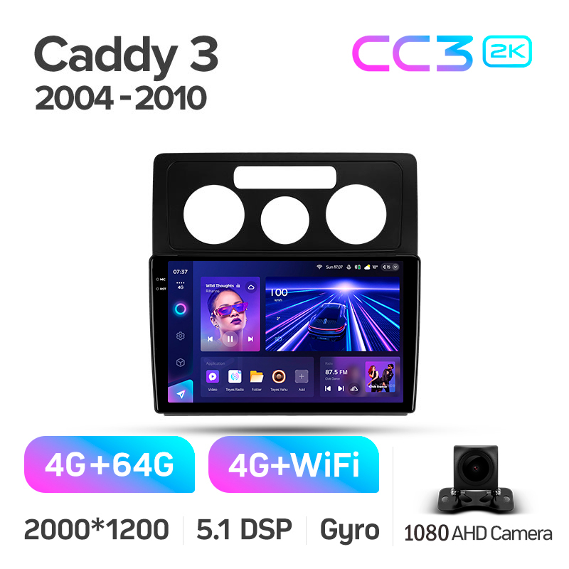 Android head unit Teyes CC3 4+64 Gb Volkswagen Caddy 2K 3 III 2004 - 2010 10" 2k