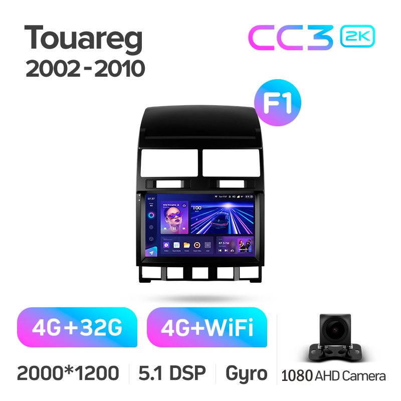 Festplattenradiosystem Teyes CC3 4+32 GB für Volkswagen Touareg GP (2002–2010, F1) mit 9-Zoll-Bildschirm und 2K-Auflösung.