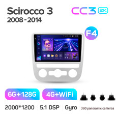 Android head unit Teyes CC3 6+128 Gb with 360° surround view° Volkswagen Scirocco 3 III Mk3 2008-2014 (F4) 9" 2k