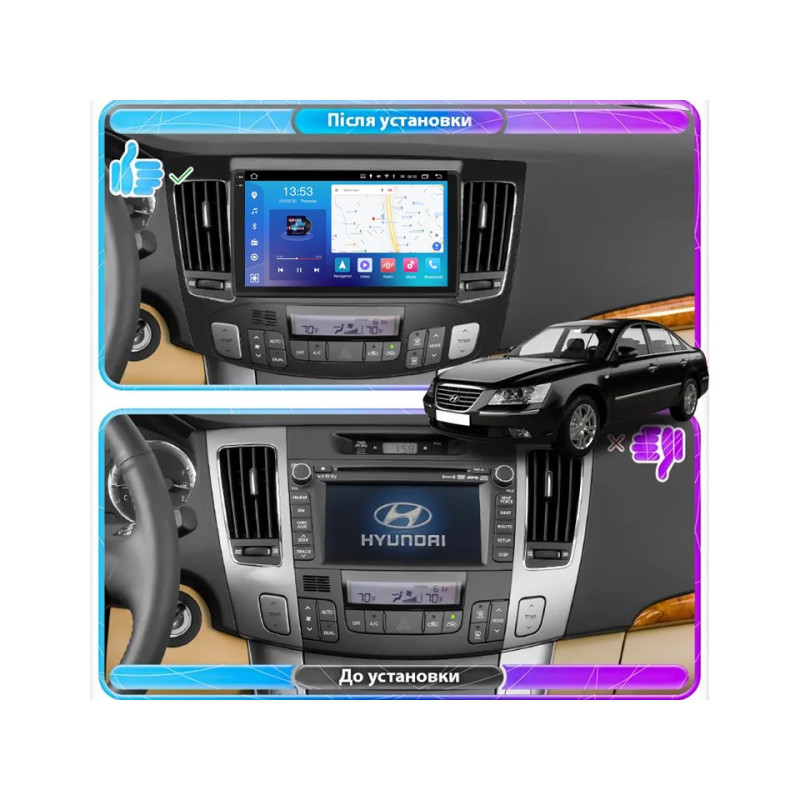 Android head unit FORS.auto FS 4 PRO (2K) for Hyundai Sonata/NF (4+64Gb, 9", Auto AC) 2008-2010