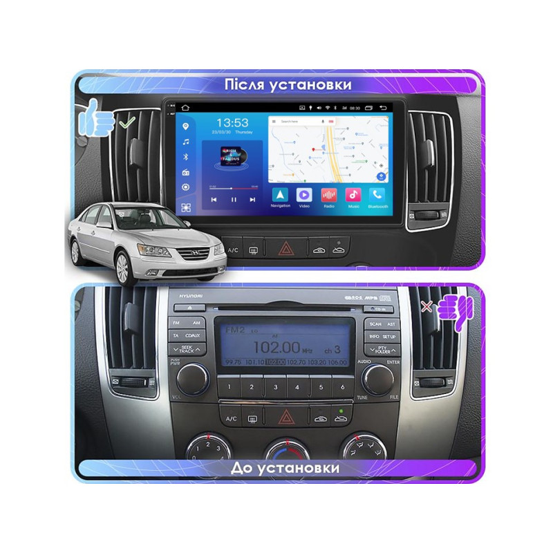 Android head unit FORS.auto FS 2 PRO for Hyundai Sonata/NF (2+32Gb, 9", Manual AC) 2008-2010