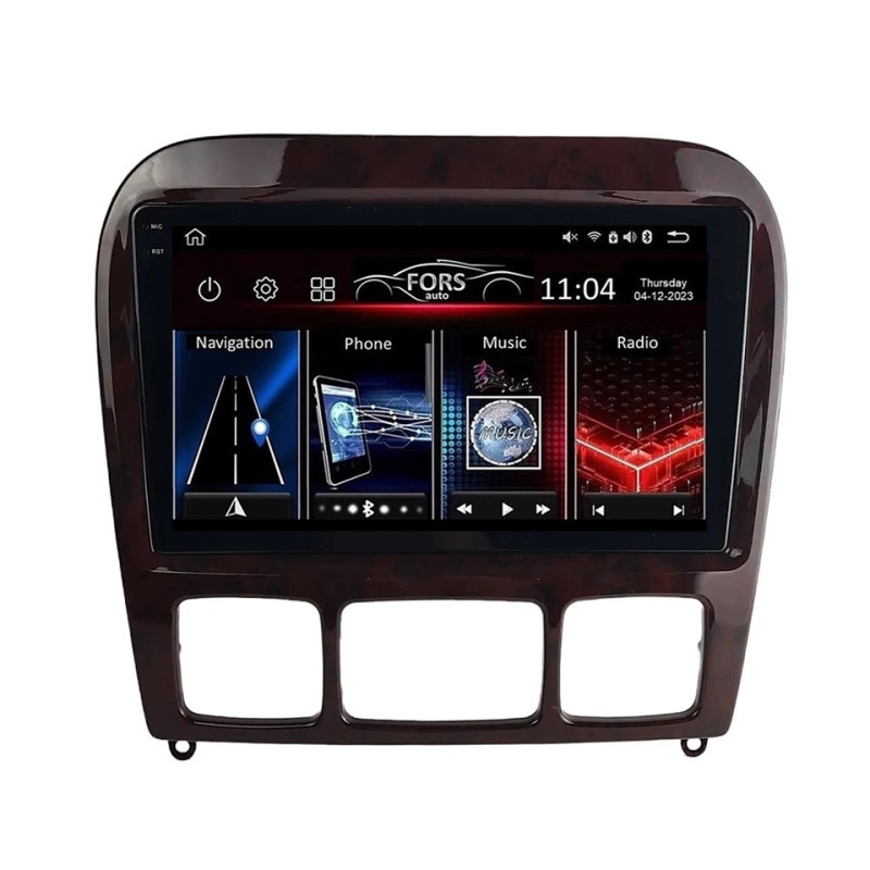 Android head unit FORS.auto FS 4 MAX Qled for Mercedes-Benz S-Class W220-brown (4+32Gb, 9") 1998-2005