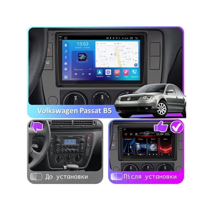 Android head unit FORS.auto FS 4 MAX Qled for Volkswagen Passat B5 (4+32Gb, 9") 2000-2005